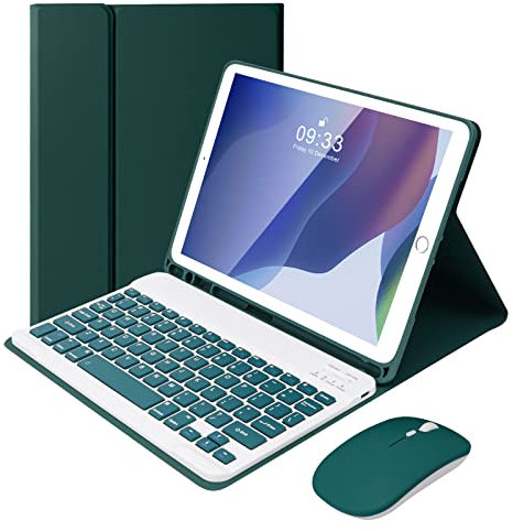 Lively Life Bluetooth Keyboard Case with Mouse for iPad 10.2 9th 2021/8th 2020/7th Generation 2019, iPad Air 3 2019, iPad Pro 10.5 2017, Built-in Pen Holder, Detachable Wireless Keyboard - Dark Green