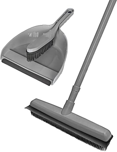 Peggy Perfect Gummibesen Rubber Broom Set Teleskopbesen mit Abzieher & Kehrgarnitur Profi Haarentfernung, Tier-, Hunde-, Katzenhaare. Bodenbürste zur Reinigung von Teppichen u. sämtlichen Bodenbeläge