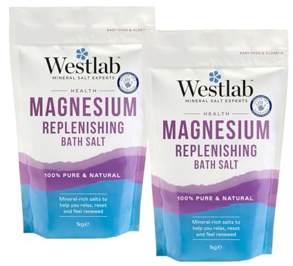 Westlab Restoring Magnesium Bath Flakes with 100% Natural Mineral Salts, Helps Calm/Relax Mind & Body - 1kg (Pack of 2)