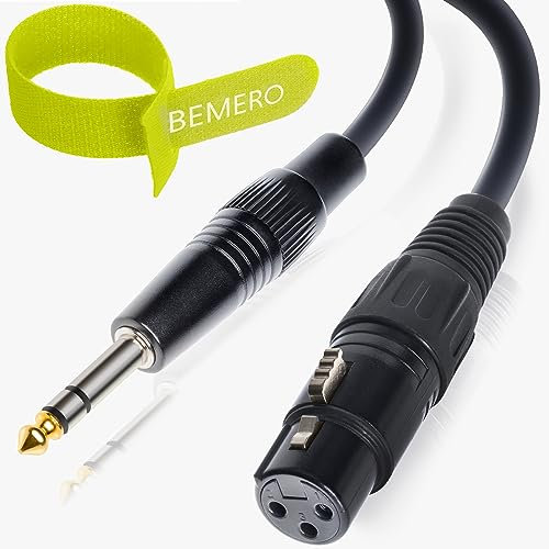 BEMERO XLR auf Klinke 6,3mm - 0,75m - inkl. Klettkabelbinder - Klinke auf XLRf - Mikrofonkabel, Linekabel, Jack, TRS, symmetrisch, 3-polig, schwarz