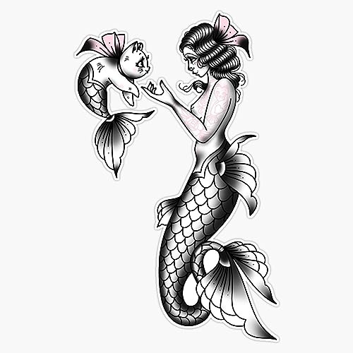 Mermaid And Cat Love Vintage Style Traditional Flash Tattoo Sticker Vinyl Waterproof Sticker Decal Car Laptop Wall Window Bumper Sticker 5