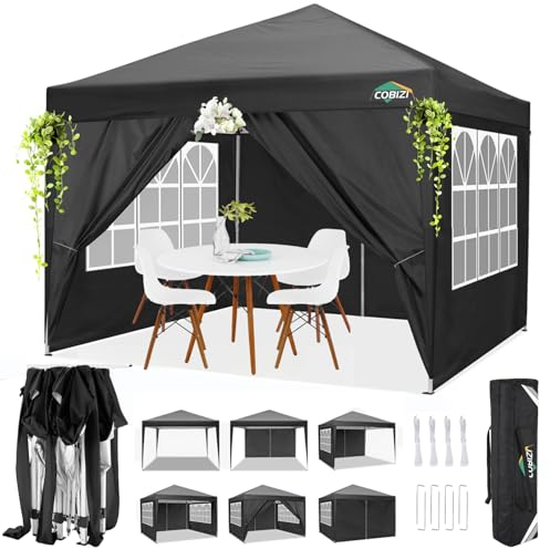 COBIZI Pavillon 3x3 Wasserdicht Stabil Winterfest Faltpavillon 3x3m mit |8X Heringe & 4X Windseil| UV-Schutz 50+, Hoch Dichte Plane, Partyzelt Pavillon 3x3 Wasserdicht Stabil Garten Pavillon Schwarz…