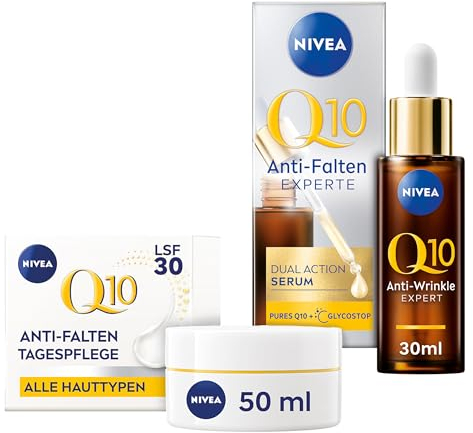 NIVEA Q10 Anti-Falten Gesichtspflege Set mit Tagescreme mit Q10 und Kreatin und straffenden Serum mit Anti-Glykationstechnologie, mildert und beugt Falten vor