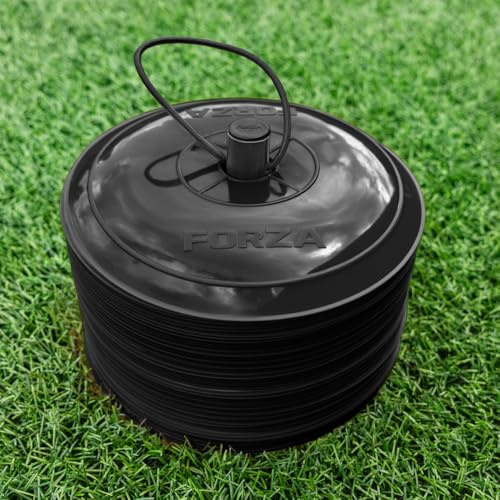 FORZA Near Flat Training Marker Cones [10 färger] | 50-pack med 23 cm breda, ultra-hållbara koner – perfekt för fotboll, rugby, hockey och mer