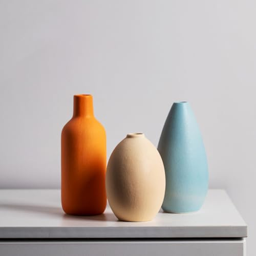 Set di 3 vasi in Ceramica,vasi in Ceramica per la Decorazione Domestica,Vaso Decorativo per Erba di Pampa e Fiori secchi,Decorazione per l'ingresso (Giallo Chiaro, Giallo Scuro, Blu)