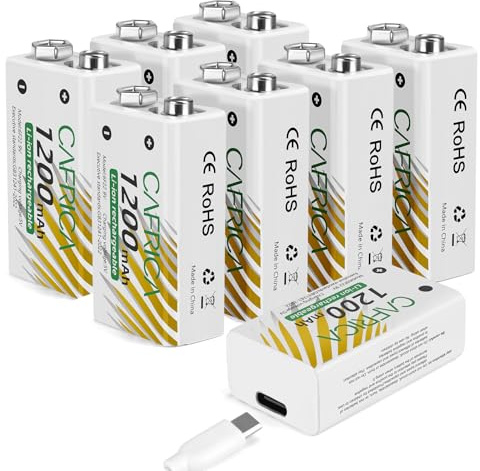 TEMIBATT 9 Volt Lithium Battery, 8 Pack Rechargeable 9V Batteries for Smoke Detector,Wireless Microphones, multimeters