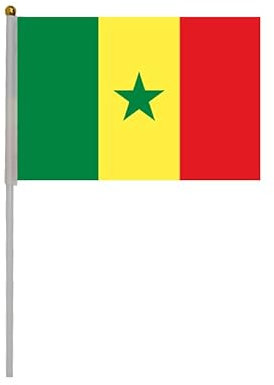 Pandiui23 Lot de 20 drapeaux à manivelle du Sénégal pour les fêtes nationales, défilés, événements sportifs, décoration, taille 21 cm x 14 cm, couleur Vert-Jaune-Rouge
