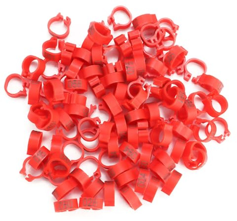 100PCS 8MM 001-100 Numbered Plastic Letter Pigeon Bird Leg Bands Rings, Bird Chicks Parrot Clip Rings Band (Red)