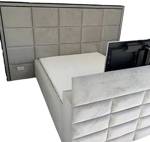 Luxury Elegant TV Bed with Built-in TV Lift, Storage Options (Black, Double)