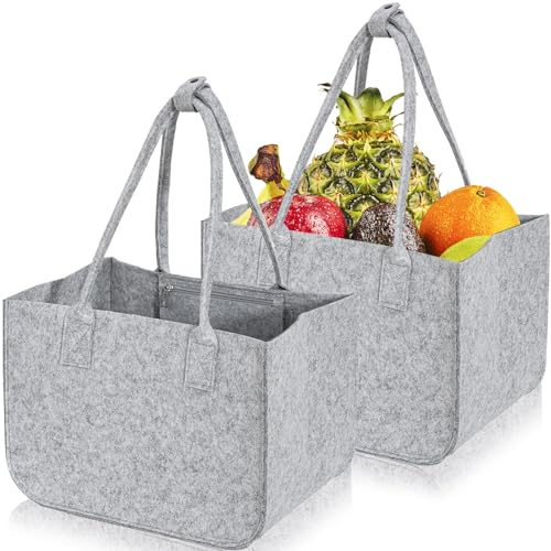 Lighterday 2 Stück 30L Filztasche Groß Einkaufstasche Faltbar,Tote Bag Filztaschen Shopper,Filzkorb mit Lange Henkel,Filz Einkaufskorb Filztaschen mit Innentasche (Hellgrau)