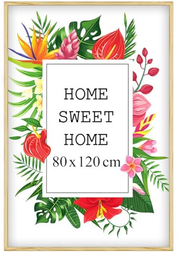 MG Design Cadre photo en bois 80 x 120 cm Naturel – plexiglas transparent, à suspendre vertical et horizontal – pour photos, posters et puzzles