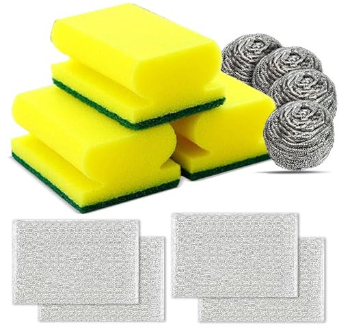 Homlix Scourer & Spounge Pack - Multi-Purpose Scourer & Sponge Cleaning Pack – 11-Piece Non-Scratch Pads, Heavy Duty Spiral Scourers & All Surface Sponges