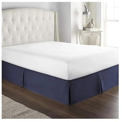 Cache Sommiers Plissé Doux & Confortable, Tissu Infroissable, 15 de Hauteur, 135x190x35 cm, Bleu Foncé - Protection de Matelas Élégante et Durable
