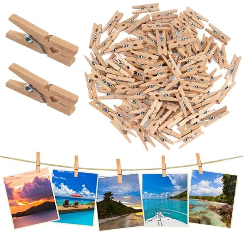 100 Stück Holzklammern Klein,25mm Mini Wäscheklammern Holz,Nachhaltiges Holzwäscheklammern für Fotos Aufhängen Postkarten DIY Basteln Deko