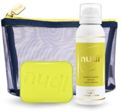 Nudi Dissolvant adhésif en spray, tampon Nudi et porte-monnaie – Enlève sans effort la colle, le ruban adhésif et les adhésifs médicaux, ne laisse aucun résidu, 100 ml