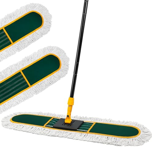 36” Commercial Duster Mops, Extra Large Floor Duster with 2 Replacement Pads, 60” Long Handle Heavy Duty Industrial Wet&Dry Flat Mop for Hardwood Floors, Marble, Laminate, Tile, Concrete, Garage