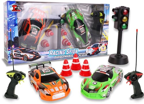 Teorema Giocattoli, Set 2 Macchine Radiocomandate, Racing Sfida Macchina Telecomandata per Bambini con Semaforo Funzionante e Coni, Scala 1:20, Gioco di Corse per Due Giocatori