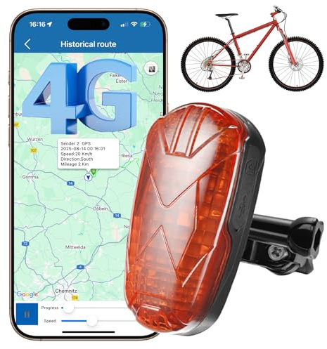 Winnes Rastreador GPS para Bicicleta 4G, luz Oculta para Bicicleta, rastreador GPS sin suscripción con SOS, 1800 mAh, 1800 días, rutas históricas, reproducción, Geo-Fence iOS, Android, SMS/App/Web