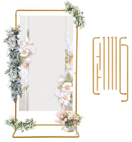 ROGONPDK Bröllopsbåge i metall 105 × 62 × 200 cm, fyrkantig båge bakgrundsstativ, blomballongbåge, trädgårdsfest kvadratisk blomram, dekoration, metallram, blomhylla, för bröllop