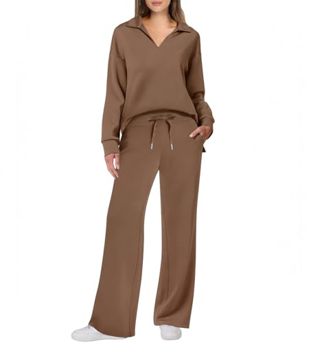 Completo da viaggio due pezzi, Completo da donna due pezzi, Tuta casual a maniche lunghe (Coffee,x_s)