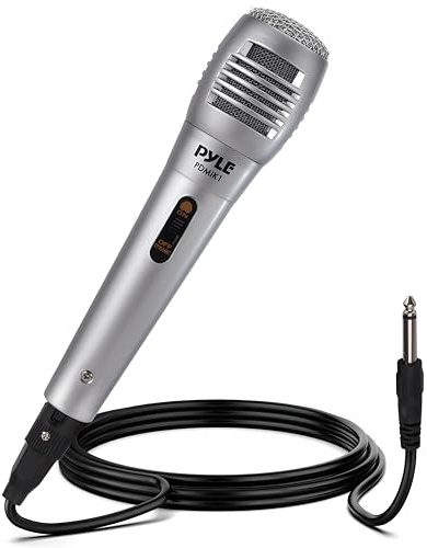Pyle Wired Dynamic Microphone, Uni-Directional, Handheld Mic with Pop Filter, Steel Mesh Grill, 6.5 ft XLR Cable, Ideal for Stage and Studio Use, Rugged Construction, High Signal Output