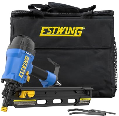 Estwing Pneumatic 21 Degree Framing Nailer, 2”–3-1/2” Framing Nails, Lightweight Magnesium Nail Gun with Depth Adjustment, Dual Trigger & Swivel Fitting, Includes Belt Hook & Carry Bag, EFR2190