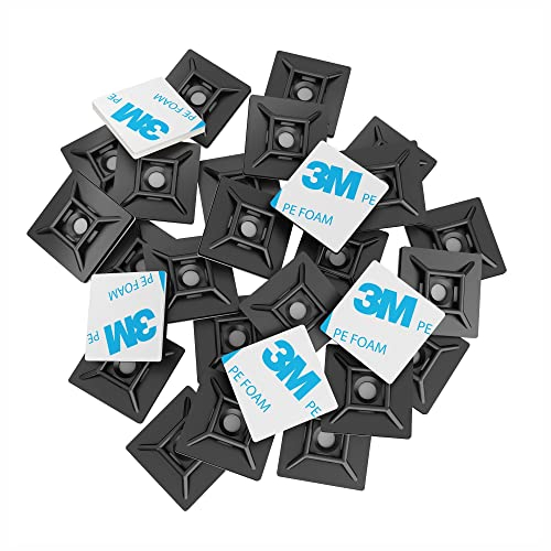 intervisio Juego Soportes Adhesivos para Bridas de Cable 28 mm x 28mm, Clips Adhesivo para las Brida de Plastico, Base de montaje sujetacables autoadhesivos cables, Negro, 100 Piezas