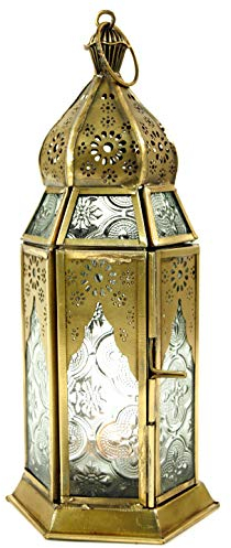 GURU SHOP Orientalische Metall/Glas Laterne in Marrokanischem Design, Windlicht, Farblos