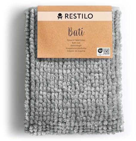 RESTILO Badematte 70 x 120 cm Badteppich Badvorleger rutschfest Bati Grau