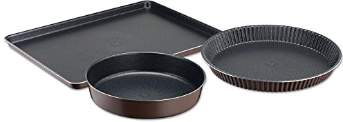 Tefal Perfectbake Set 3 moules, Tarte 30 cm, Manqué 24 cm, Plaque pâtisserie 38x28 cm, Moule à gâteau antiadhésif, Aluminium 100% recyclé, Démoulage facile YY4485FA, fabriqué en France