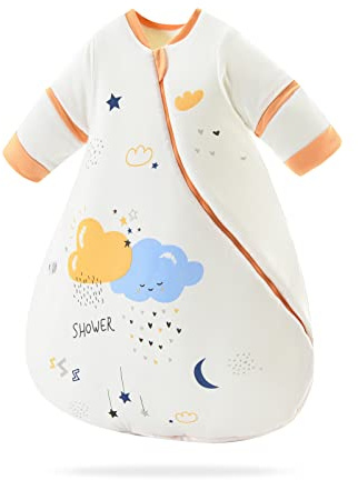SONARIN Gigoteuse Bébé avec Manches Amovible,2.5 Tog 100% Coton Turbulette Gigoteuse pour Tout-Petits Sac de Couchage pour Bébé Fille Garçon de 3 Mois à 4 Ans Chaud et Respirant(Nuages),S,70cm