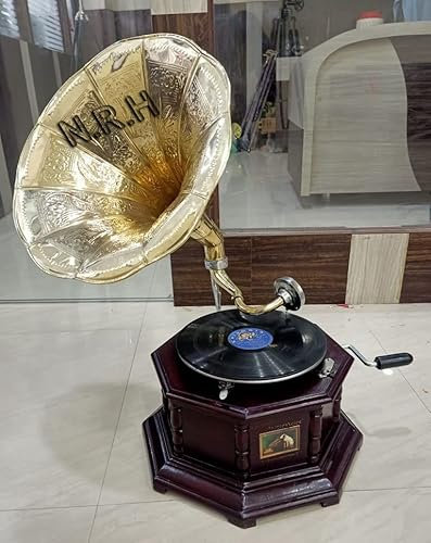 Grammofono in Ottone con Giradischi a Corno fonografo Eccellente Decorazione per la casa Articolo e Strumenti Musicali