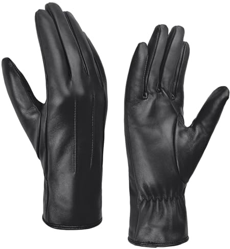 Harssidanzar Damens Lederhandschuhe Winter Warmes Kaschmirfutter Touchscreen Vintage Finished GL017EU,Schwarz, Größe XXL
