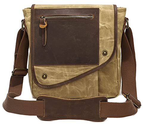 VARLIVOO Vintage Messenger Bag för män Axelväskor Crossbody-väskor för herr Väska Resa Pendla Skola Vandring Camping Flera fickor Väska Vattentät Canvas Gul