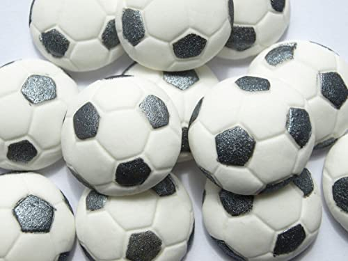 12x Football Balls Edible Cupcake Decorations, Sports Balls Cake Topper Fondant icing