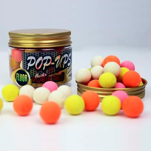 Fluor Pop ups Gama Gold Pro Elite Baits | Cebos Pesca Carpa | Artificial Baits Carp (Robin Red®, 14/15mm)