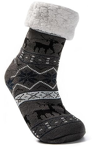JOMIX Calze Antiscivolo Uomo Felpate Lunghe Imbottite Calzettoni Natalizi Invernali Calzini Termici Pile Calde Calze Termiche Uomo da Casa MU7426 (Grigio, 39-46)