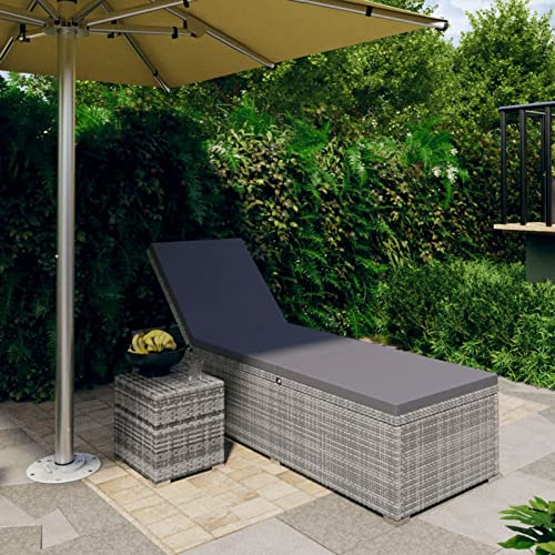 Yolola Set Polyrattan Sonnenliege Verstellbar + Tisch,Sonnenliege mit Auflage, Gartenliege, Relaxliege, Rattanliege, Strandliege, Liegestuhl Liege Grau