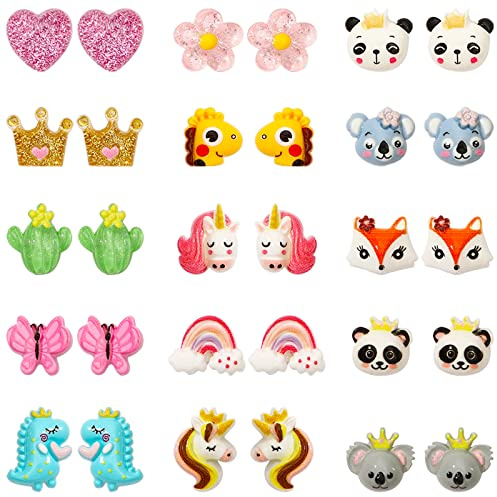 NEWITIN 15 Pairs Magnetic Stud Earrings for Girls Clip on Earring Hypoallergenic Magnet Studs Non Piercing Girls Earring Cute Magnetic Earrings for Kids Women