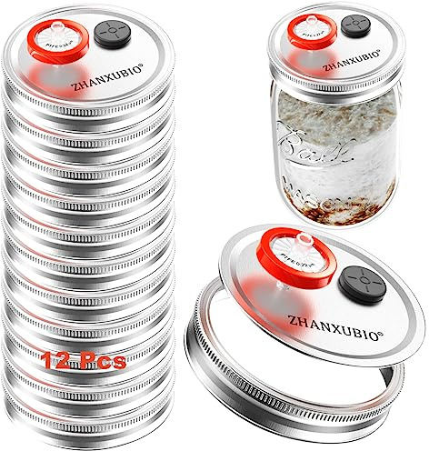 ZHANXUBIO-lock för svampodling med bred öppning för odling av svampmycel i burkar, med PTFE-Membranfilter och självförslutande påfyllningshål (12 st., silver, burk ingår ej)