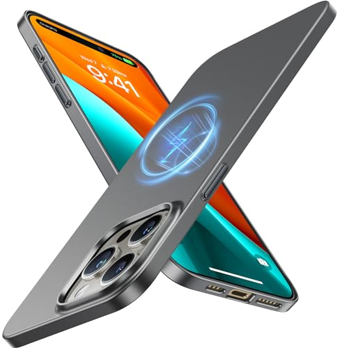TORRAS Ultra Dünn für iPhone 15 Pro Hülle für MagSafe [Nr. 1 Magnetkraft] Extrem Stoßfest Kratzfest Hülle iPhone 15 Pro Case(Samtiger Griff & Elegantes Aussehen) Slim Handyhülle iPhone 15 Pro Grau