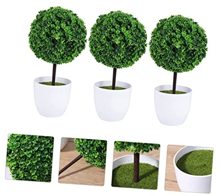 Cabilock Bonsai Artificiale a Sfera Di Ciliegio Verde, Decorazione Per La Casa e L’ufficio, Pianta Finta in Vaso Resistente in Plastica, Set Da 3 Pezzi Per Tavolino, Scrivania e Davanzale