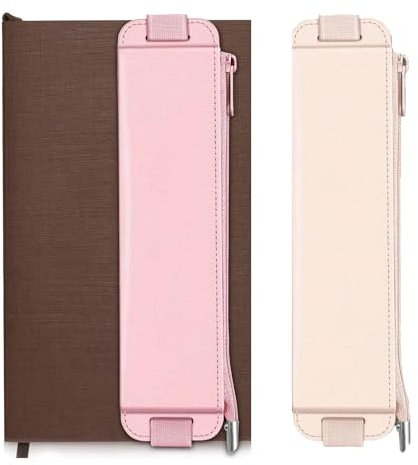 Kryzalite 2er-Pack elastische Federmäppchen aus Leder für Notebooks, für Bleistifte, Marker, Stiftetui mit elastischem Band für Bibeltagebücher, Planer (weiß, rosa)