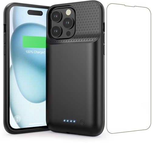 Feob Akkuhülle für iPhone 15 Pro Max (6,7), 8600mAh 15W Powerbank Hülle Zusatzakku Akku Case Akku Ladehülle Handyhülle Akku Battery Case Akku Hülle für iPhone 15 Pro Max (6,7) Charger Case-Schwarz