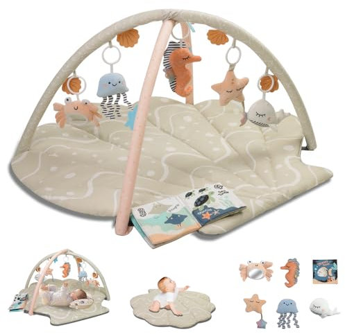 Suihuooo Spielbogen Baby, Ozean Muschel Thema Spieldecke Baby, Baby Gym mit 6 abnehmbare Aktivität Spielzeug, frühe sensorische Entwicklung Baby Play Mat