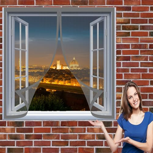 Mosquito Insects Window Screen 74 x 78 cm(29 x 31inch) Mosquito Net for Windows Mosquito Bug Protection Without Drilling Easy to Install Fly Net for Windows for Windows Doors Patio, Grey