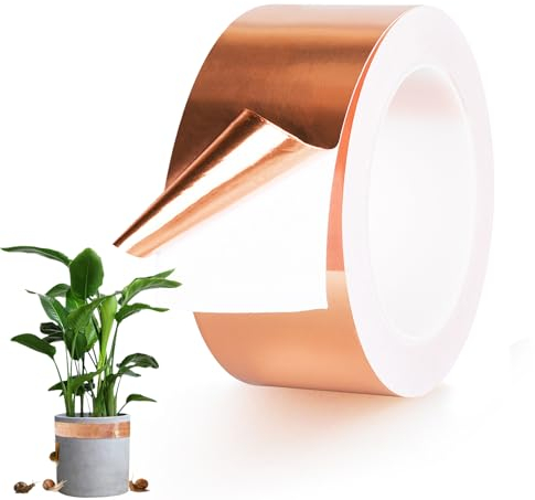 Hillylolly Cinta de Cobre contra Caracoles, 50mm x 20m Cinta de Cobre contra Babosas, Cinta de Lámina de Cobre, Cinta de Cobre Hojas para Protección de Plantas