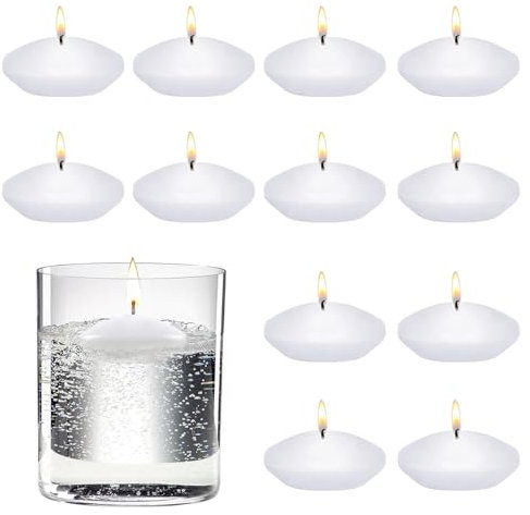 12 Pcs Floating Candles, 1.5 Inch Floating Candles Water Candles Small Round Floating Water Candles for Wedding Halloween Christmas Party Home Table Centrepieces Decorations