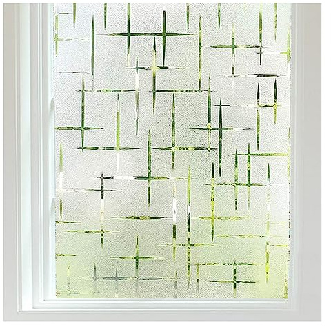 FINNEZ Finnez Window Film Privacy and Light Protection Decorative, Static Frosted Window Sticker for Office Home Living Room Kitchen (Cross Pattern) 115X200CM