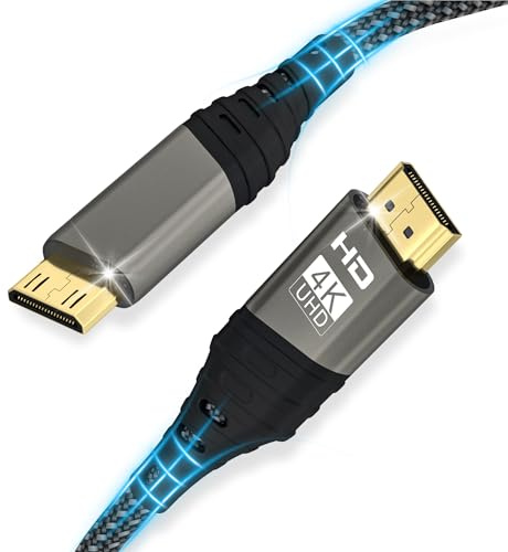 Mini HDMI To HDMI,Cavo 2M 4K@60HZ 1080P Cavo HDMI a mini hdmi Treccia in nylon Supporta Ethernet,UHD,3D,HDR,ARC,Mini HDMI Compatibile con Nikon D7100 Canon EOS RP/R,Raspberry Pi Zero/Zero W ecc